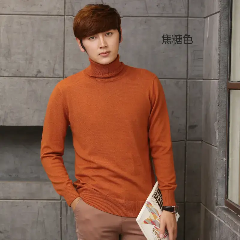 Men's Thick Wool Turtleneck Sweater Orange - Image 12