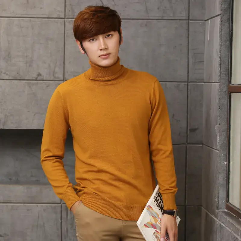 Men's Thick Wool Turtleneck Sweater Orange - Image 13