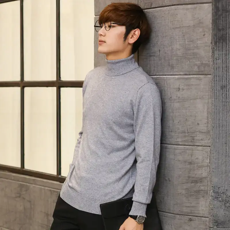 Men's Thick Wool Turtleneck Sweater Orange - Image 3