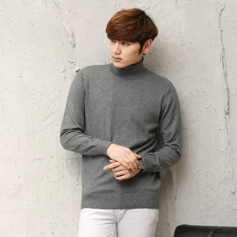 Men's Thick Wool Turtleneck Sweater Orange - Image 4