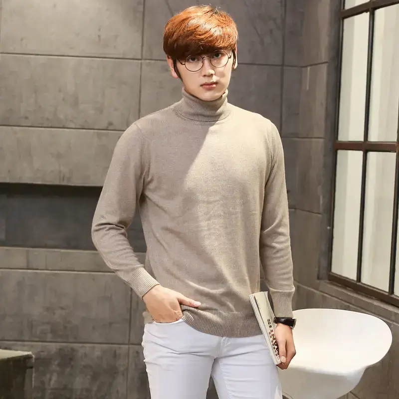 Men's Thick Wool Turtleneck Sweater Orange - Image 5