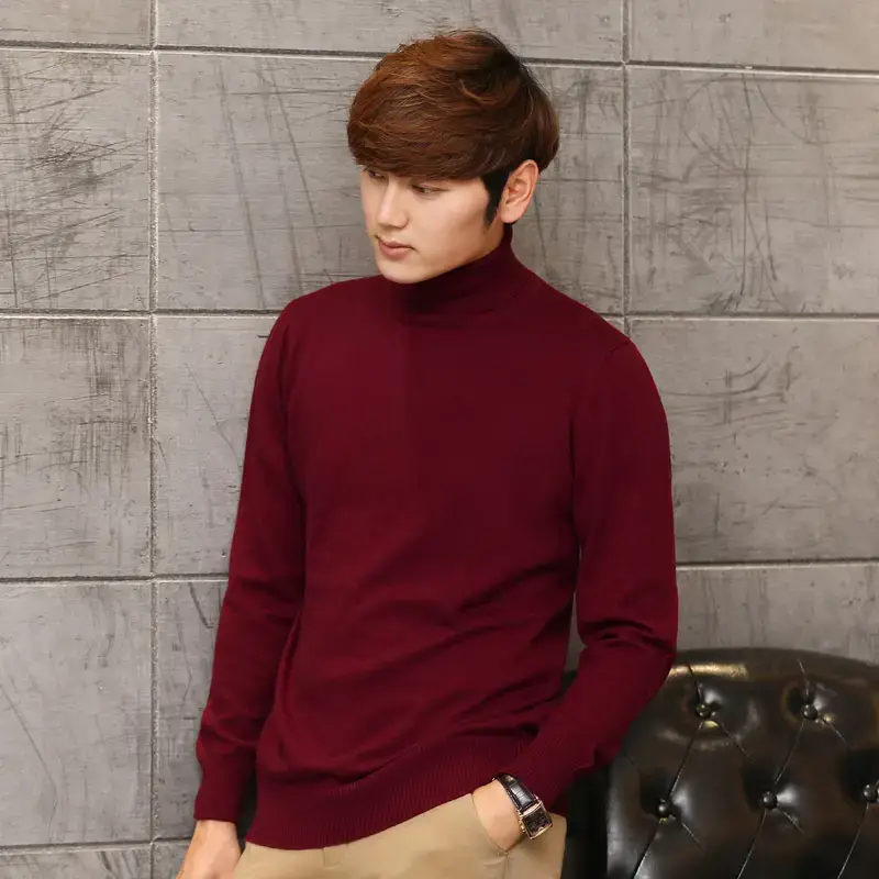 Men's Thick Wool Turtleneck Sweater Orange - Image 9
