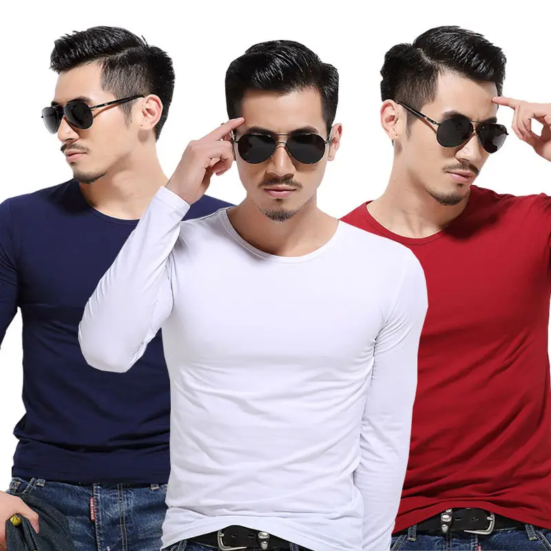 Men Slim Fit Long Sleeve T-Shirt Blue Red - Image 8