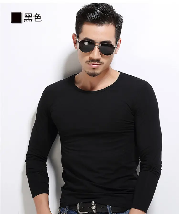 Men Slim Fit Long Sleeve T-Shirt Blue Red - Image 10