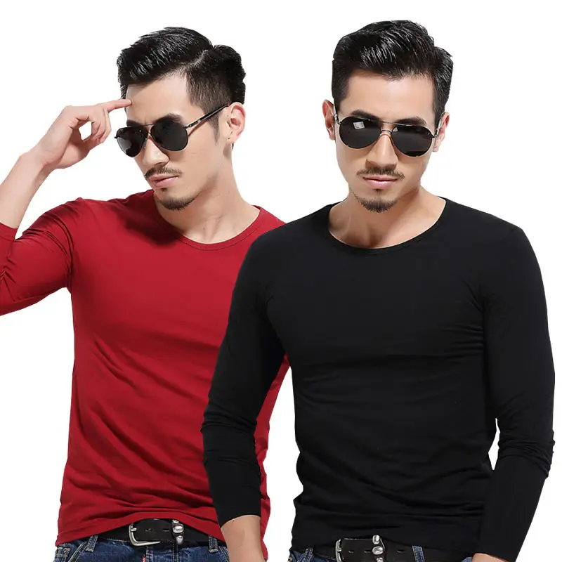 Men Slim Fit Long Sleeve T-Shirt Blue Red - Image 11