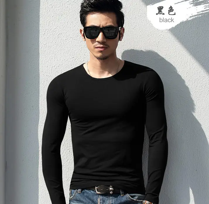 Men Slim Fit Long Sleeve T-Shirt Blue Red - Image 12