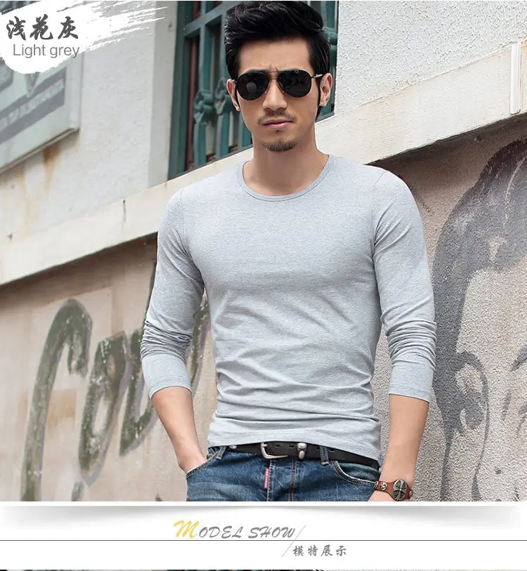 Men Slim Fit Long Sleeve T-Shirt Blue Red - Image 5