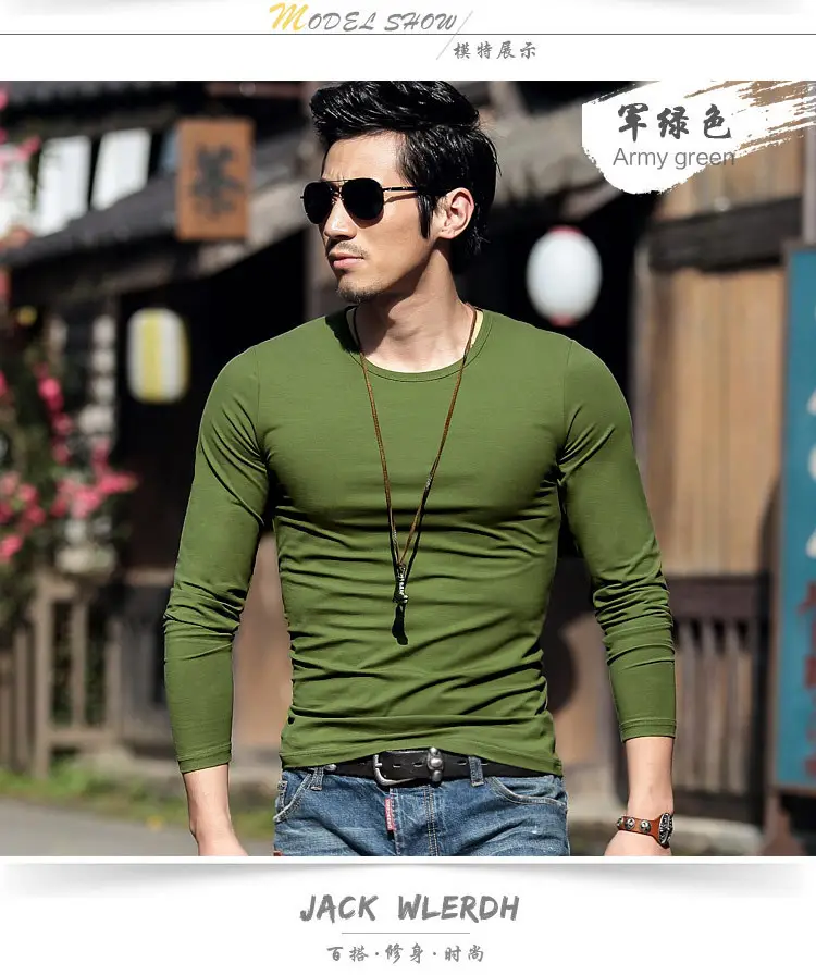 Men Slim Fit Long Sleeve T-Shirt Blue Red - Image 6