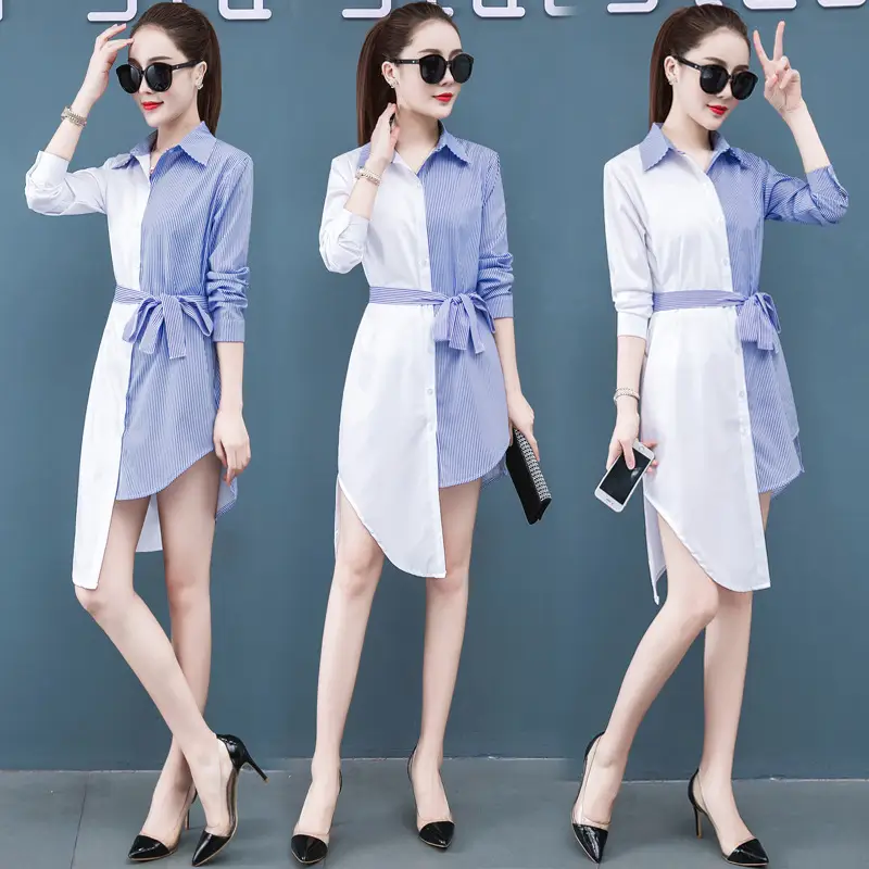 Women Striped Shirt Red White Belted 2019 - Image 6