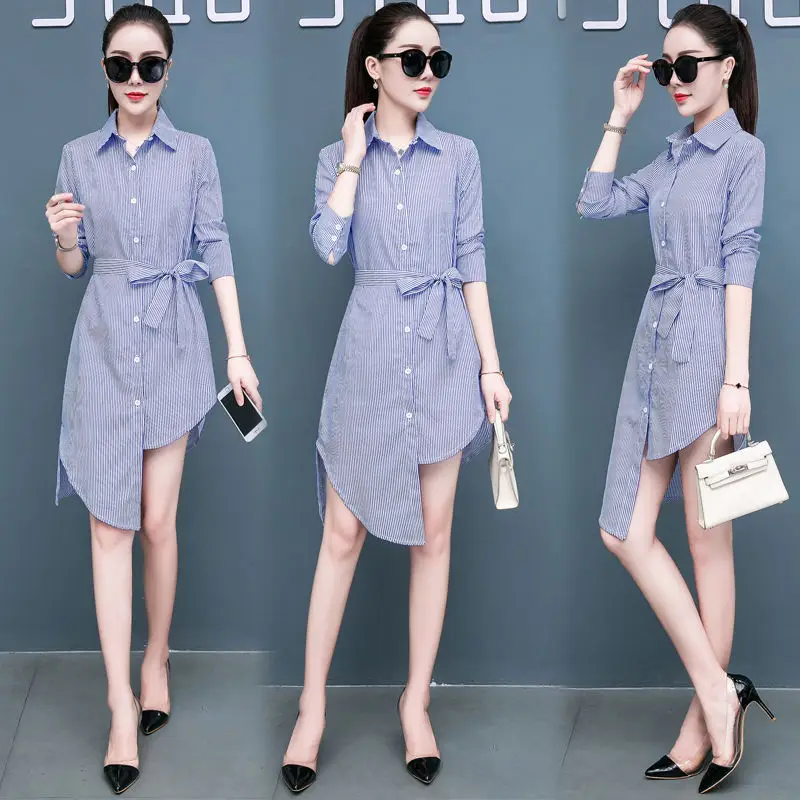 Women Striped Shirt Red White Belted 2019 - Image 9