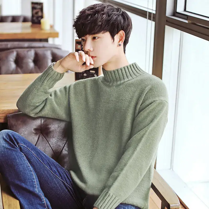 Men's Solid Color Half-Turtleneck Sweater Slim Fit - Image 8
