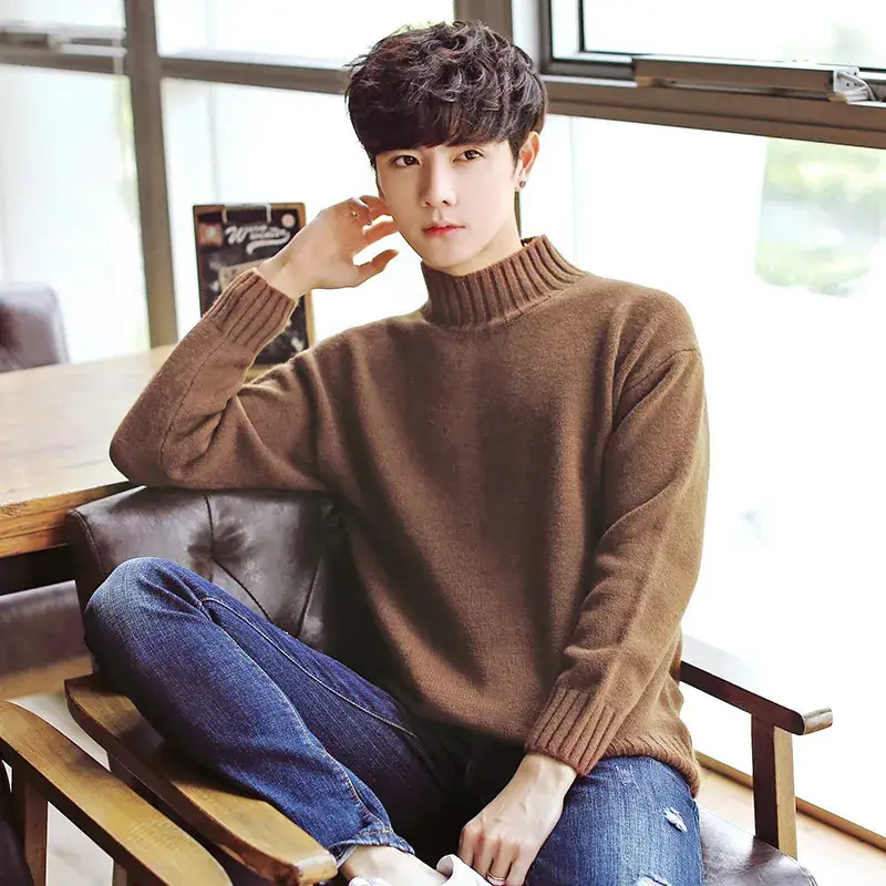Men's Solid Color Half-Turtleneck Sweater Slim Fit - Image 4