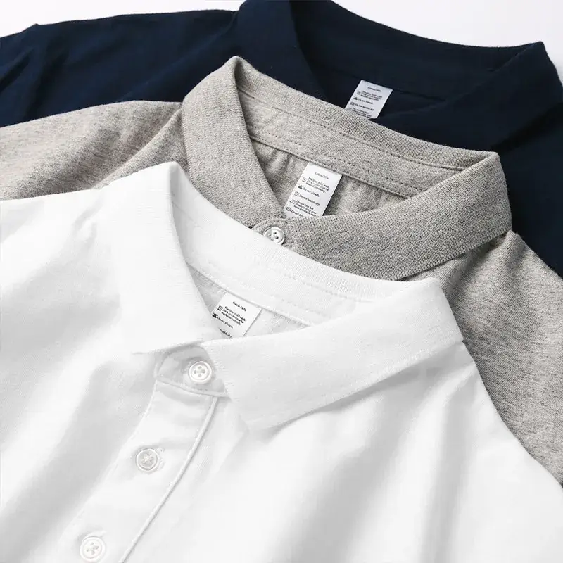 Men's White Cotton Polo Shirt Short Sleeve Heavy Lapel