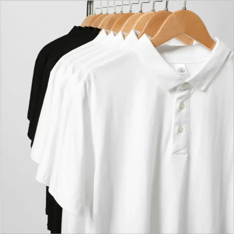 Men's White Cotton Polo Shirt Short Sleeve Heavy Lapel