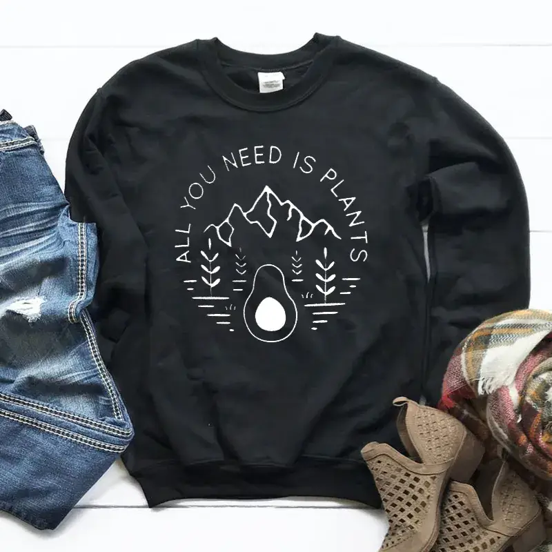 White Round Neck Sweatshirt with Plant Graphic - Image 2