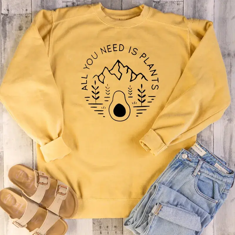 White Round Neck Sweatshirt with Plant Graphic - Image 4