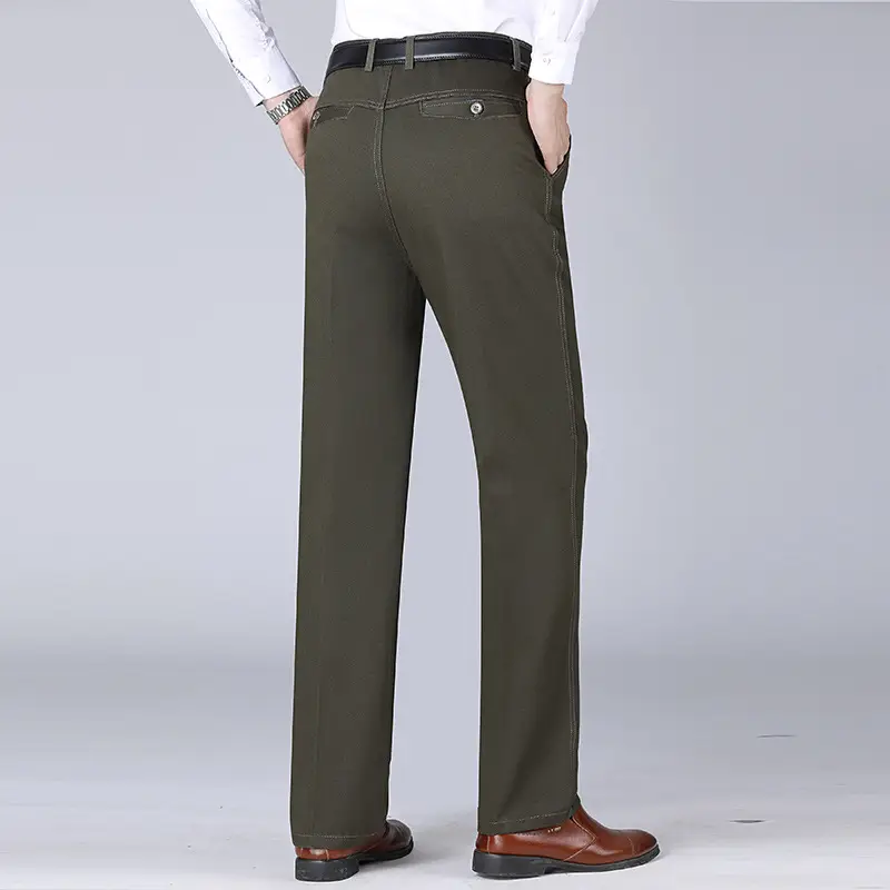 Middle-aged Men's Thick Loose Autumn Winter Pants Olive - Image 3