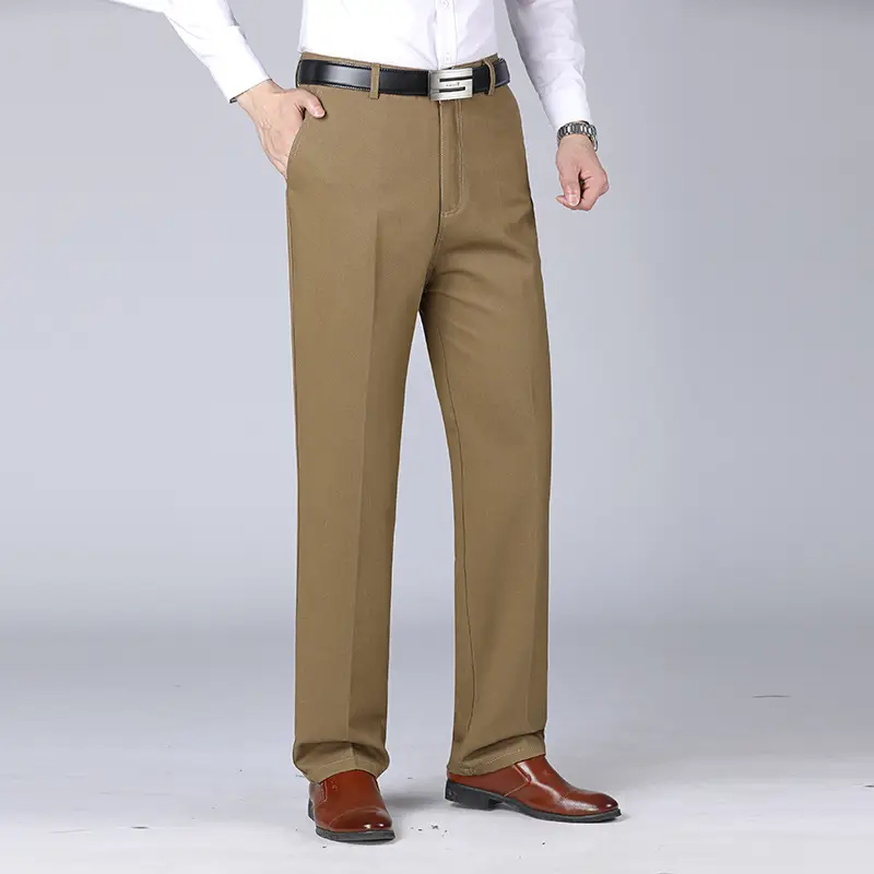 Middle-aged Men's Thick Loose Autumn Winter Pants Olive - Image 5