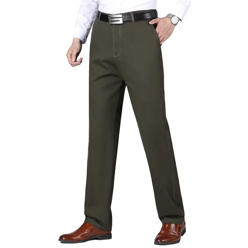 Middle-aged Men's Thick Loose Autumn Winter Pants Olive - Image 6