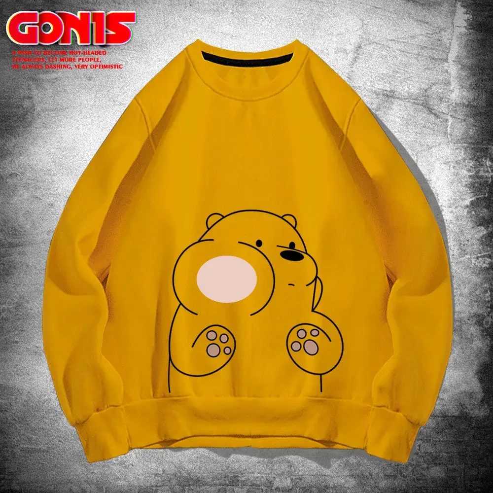Men's White Bear Print Sweatshirt Spring Autumn Loose Fit