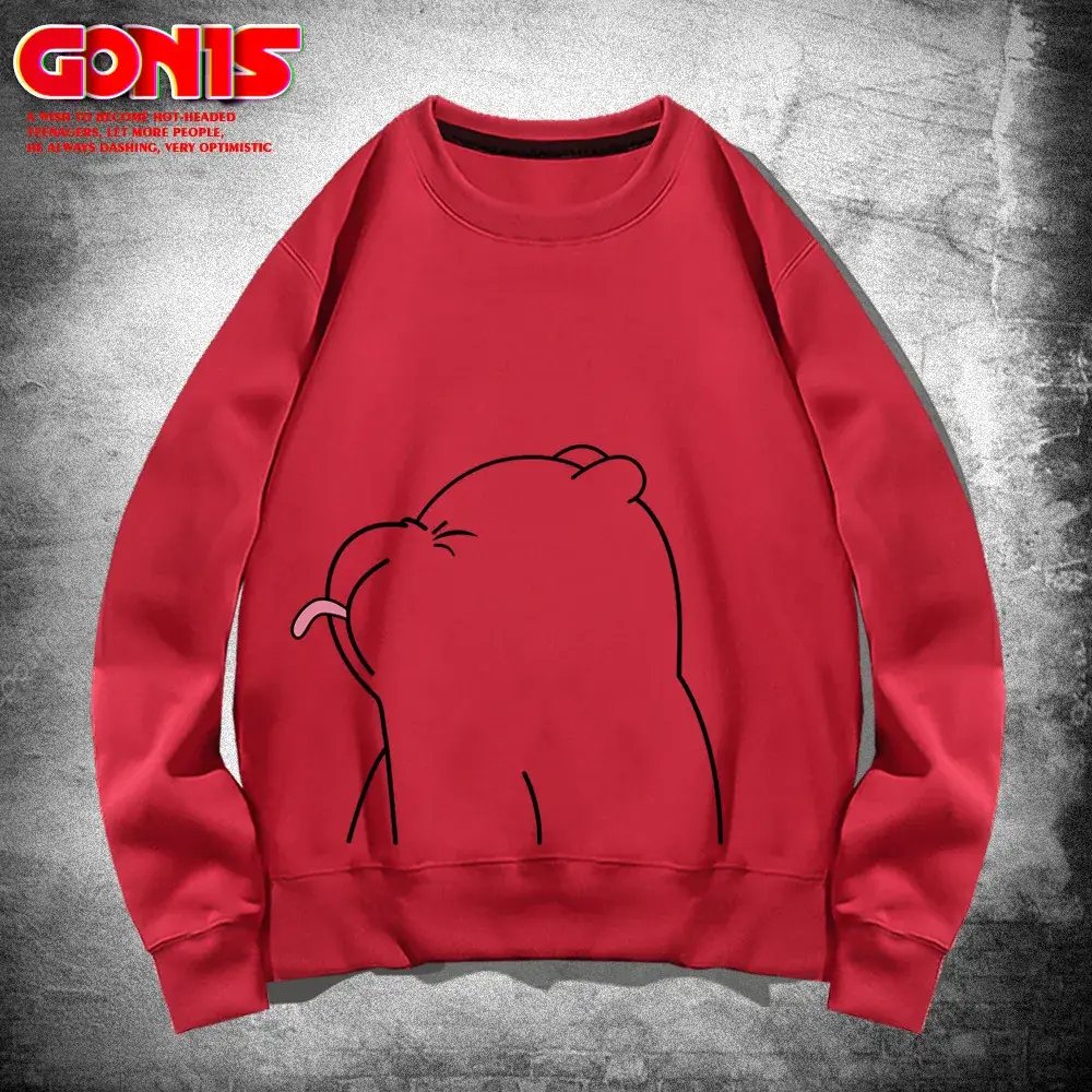 Men's White Bear Print Sweatshirt Spring Autumn Loose Fit