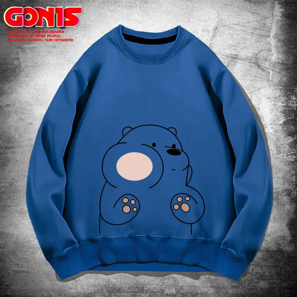 Men's White Bear Print Sweatshirt Spring Autumn Loose Fit