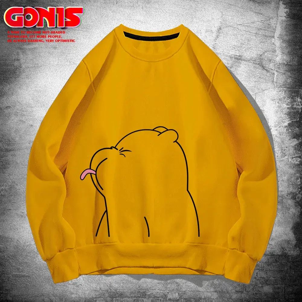 Men's White Bear Print Sweatshirt Spring Autumn Loose Fit