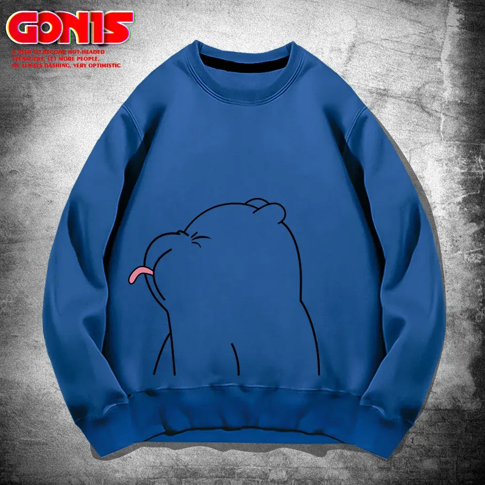 Men's White Bear Print Sweatshirt Spring Autumn Loose Fit