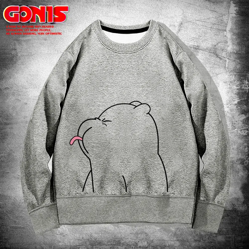 Men's White Bear Print Sweatshirt Spring Autumn Loose Fit