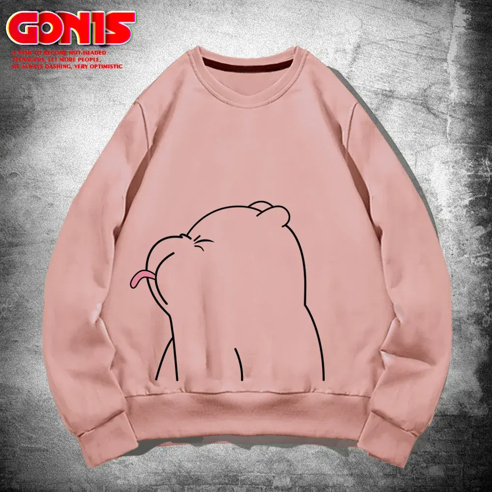Men's White Bear Print Sweatshirt Spring Autumn Loose Fit