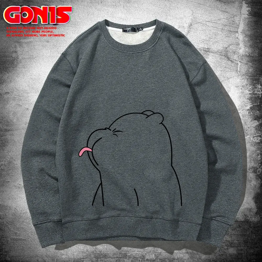 Men's White Bear Print Sweatshirt Spring Autumn Loose Fit