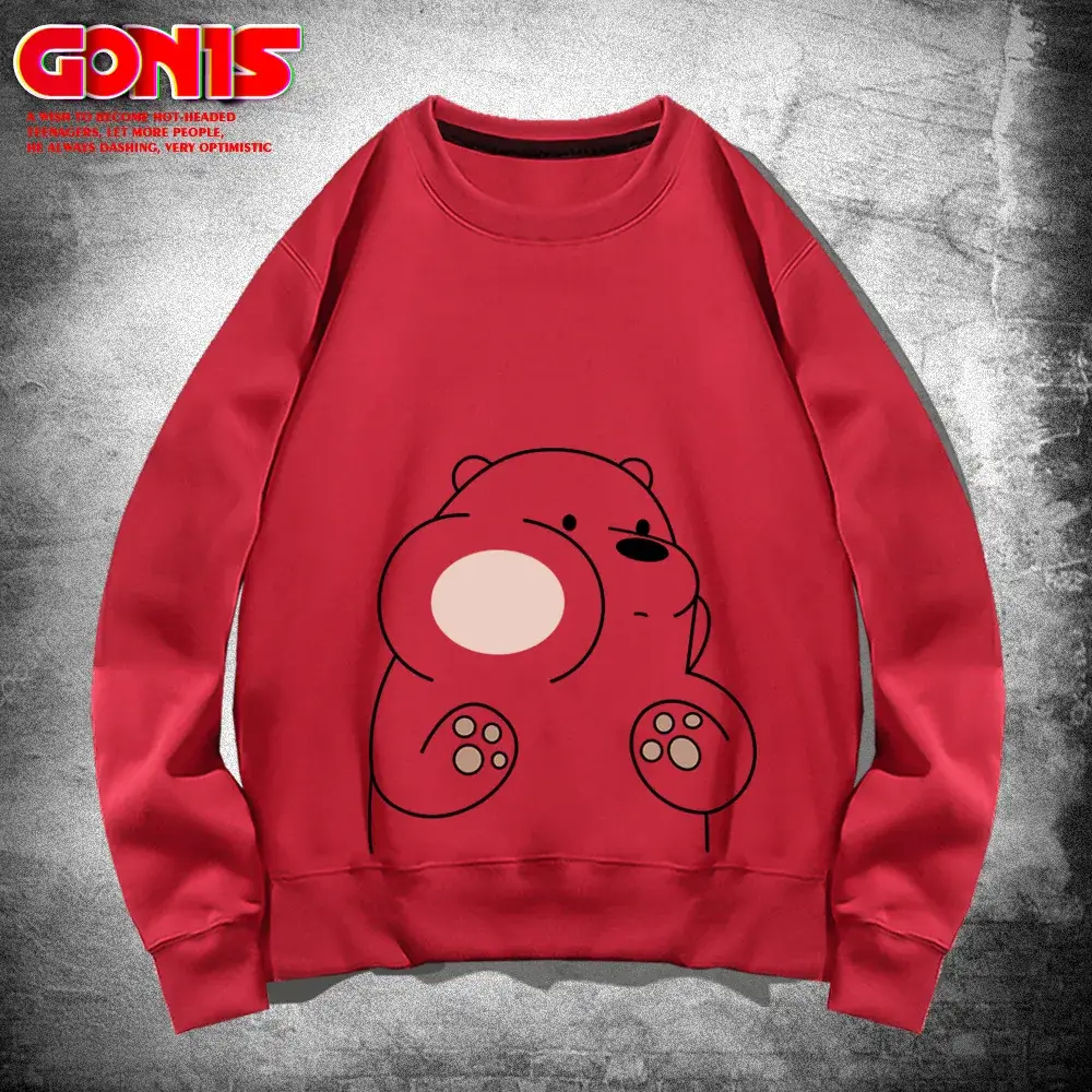 Men's White Bear Print Sweatshirt Spring Autumn Loose Fit