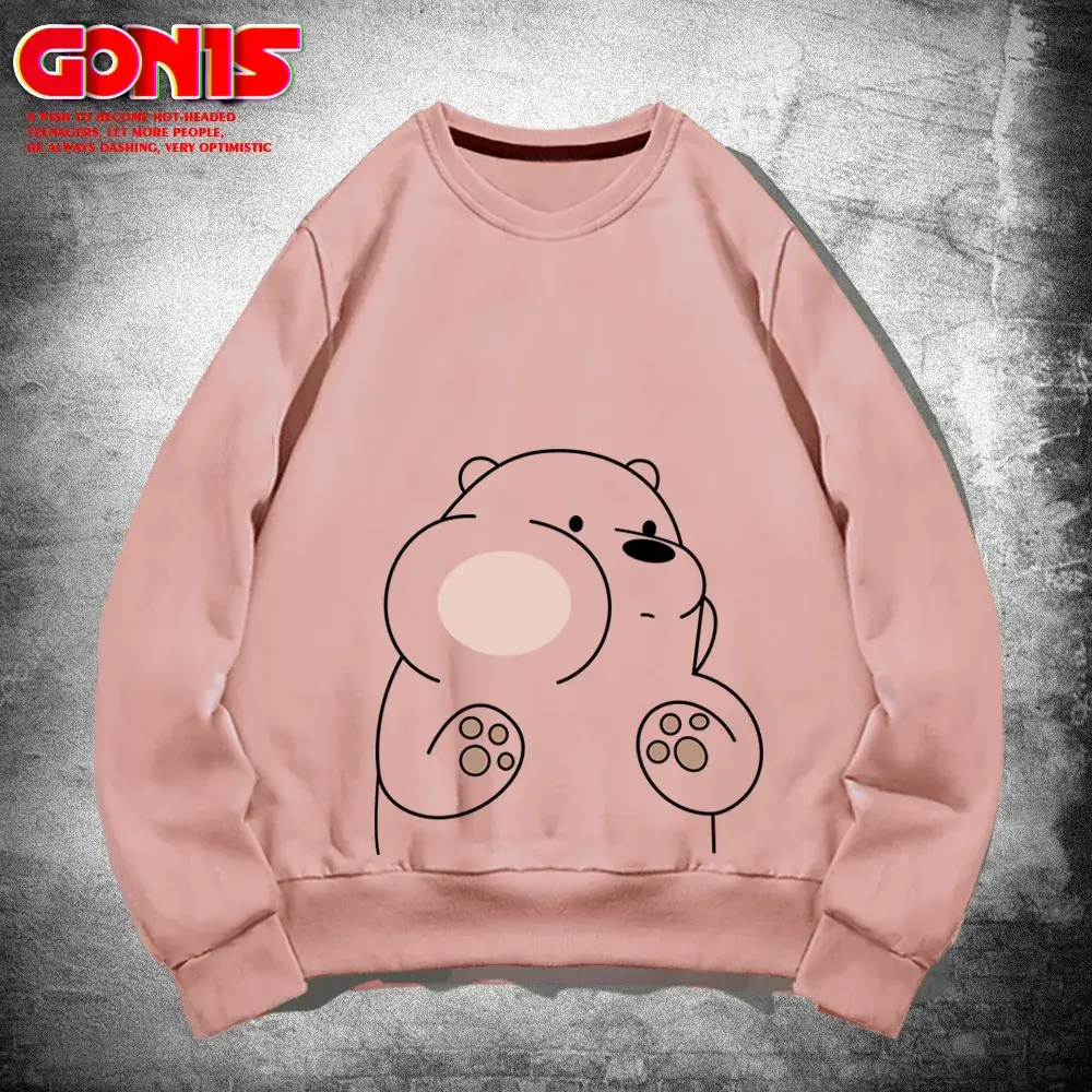 Men's White Bear Print Sweatshirt Spring Autumn Loose Fit