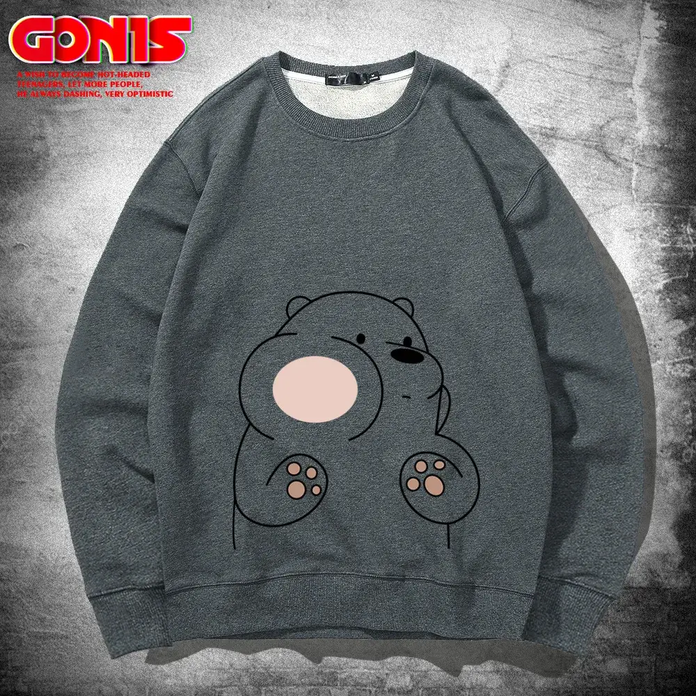 Men's White Bear Print Sweatshirt Spring Autumn Loose Fit