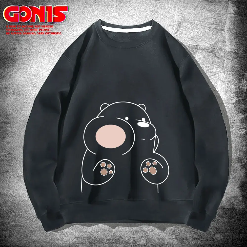 Men's White Bear Print Sweatshirt Spring Autumn Loose Fit