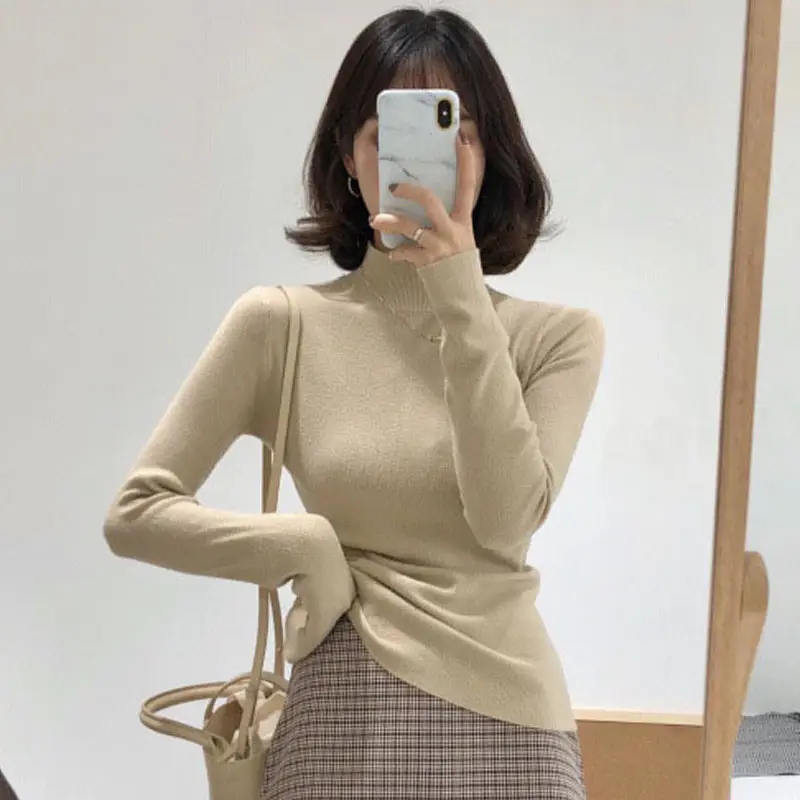 Women's Warm Full Coat Sweater Brown Knitted Long Sleeve - Image 13
