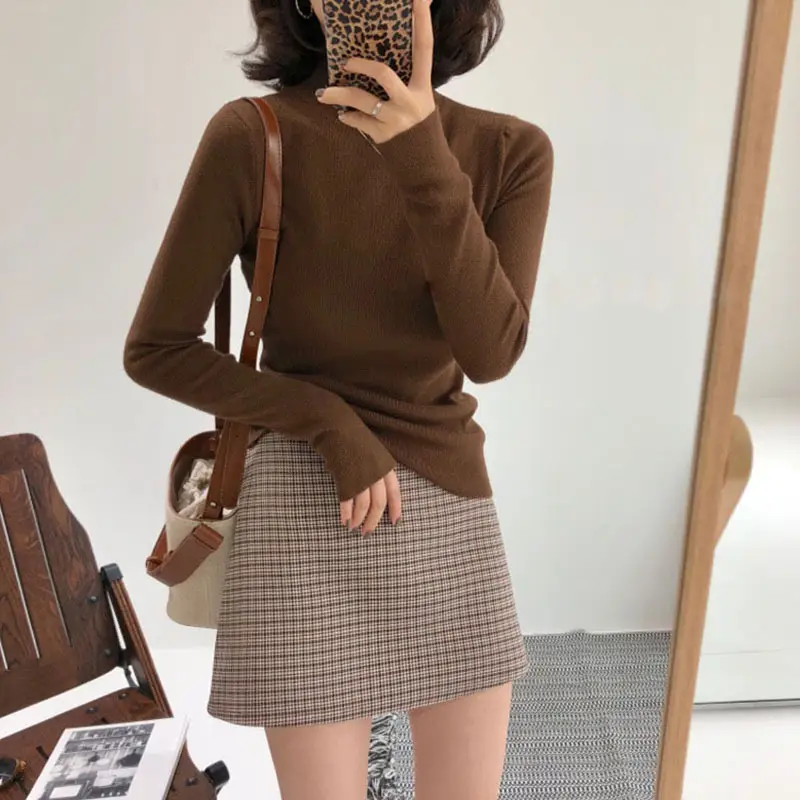 Women's Warm Full Coat Sweater Brown Knitted Long Sleeve - Image 15
