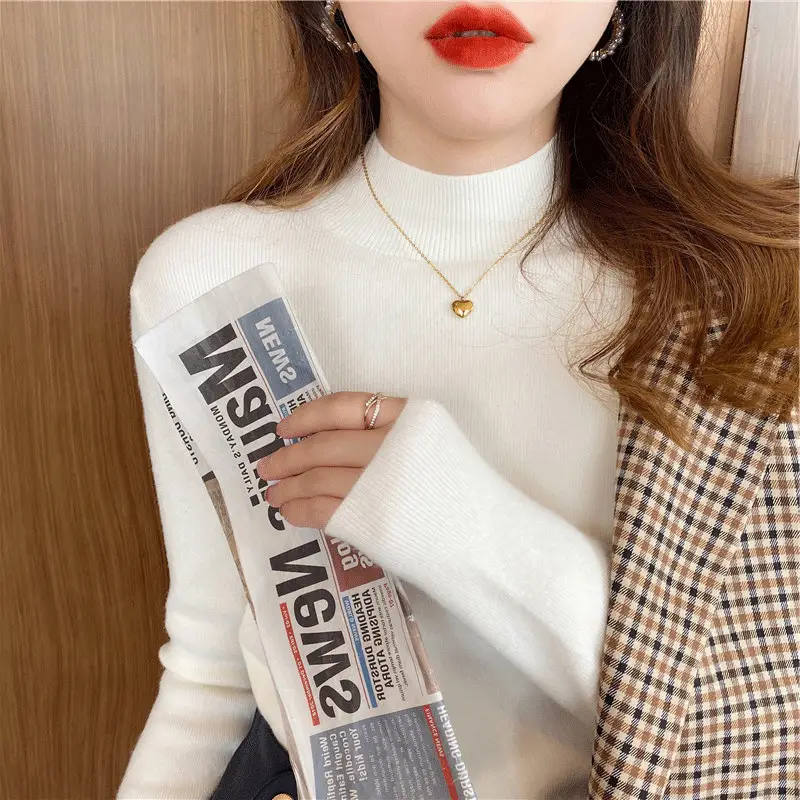 Women's Warm Full Coat Sweater Brown Knitted Long Sleeve - Image 7