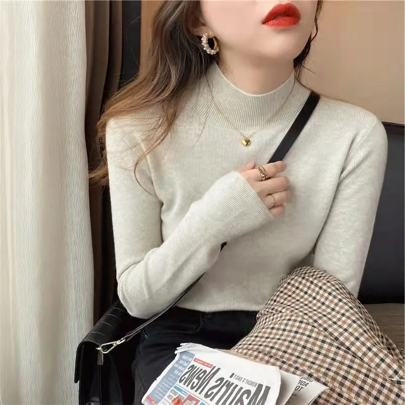Women's Warm Full Coat Sweater Brown Knitted Long Sleeve - Image 8