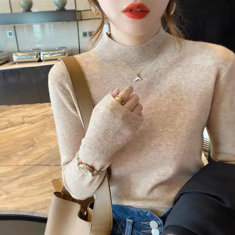 Women's Warm Full Coat Sweater Brown Knitted Long Sleeve - Image 9
