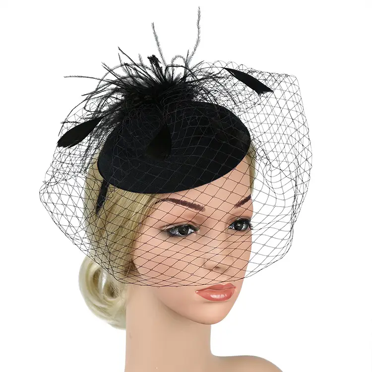 Yellow Feather Mesh Beret for Women Party Dress - Image 12