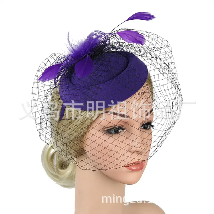 Yellow Feather Mesh Beret for Women Party Dress - Image 15