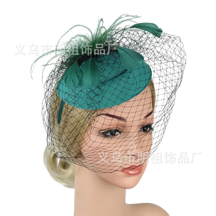 Yellow Feather Mesh Beret for Women Party Dress - Image 4