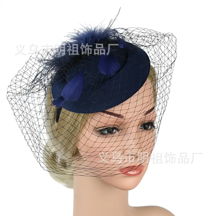 Yellow Feather Mesh Beret for Women Party Dress - Image 6