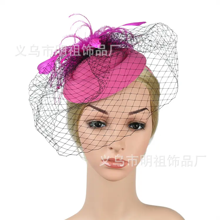 Yellow Feather Mesh Beret for Women Party Dress - Image 9