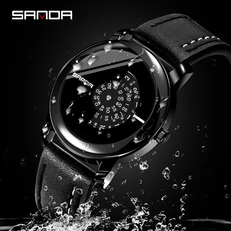 Sanda Waterproof Men's Quartz Watch Black Rose Gold Brown - Image 3