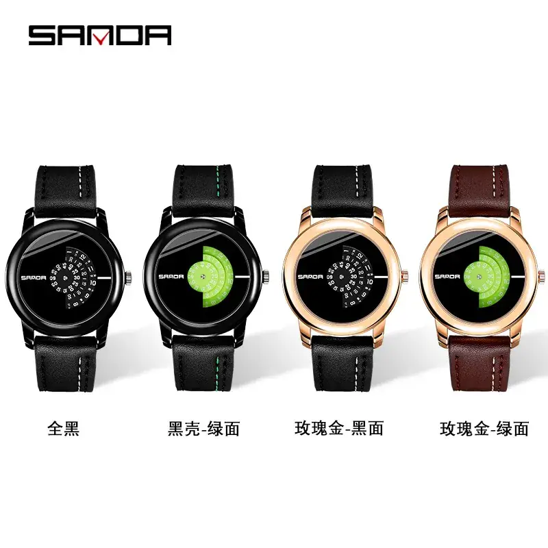 Sanda Waterproof Men's Quartz Watch Black Rose Gold Brown - Image 5