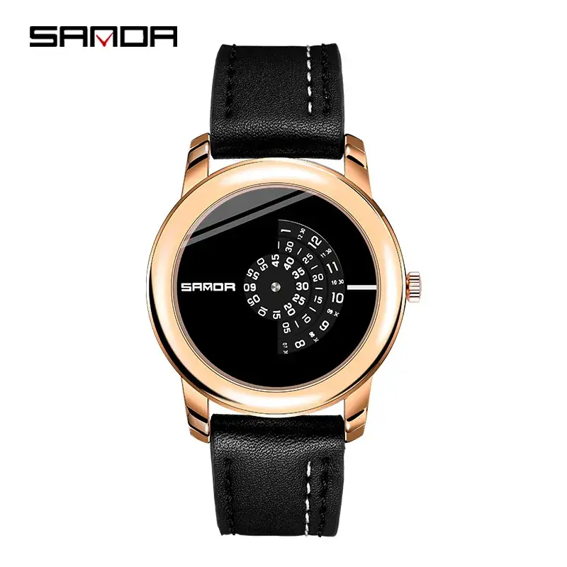 Sanda Waterproof Men's Quartz Watch Black Rose Gold Brown - Image 6
