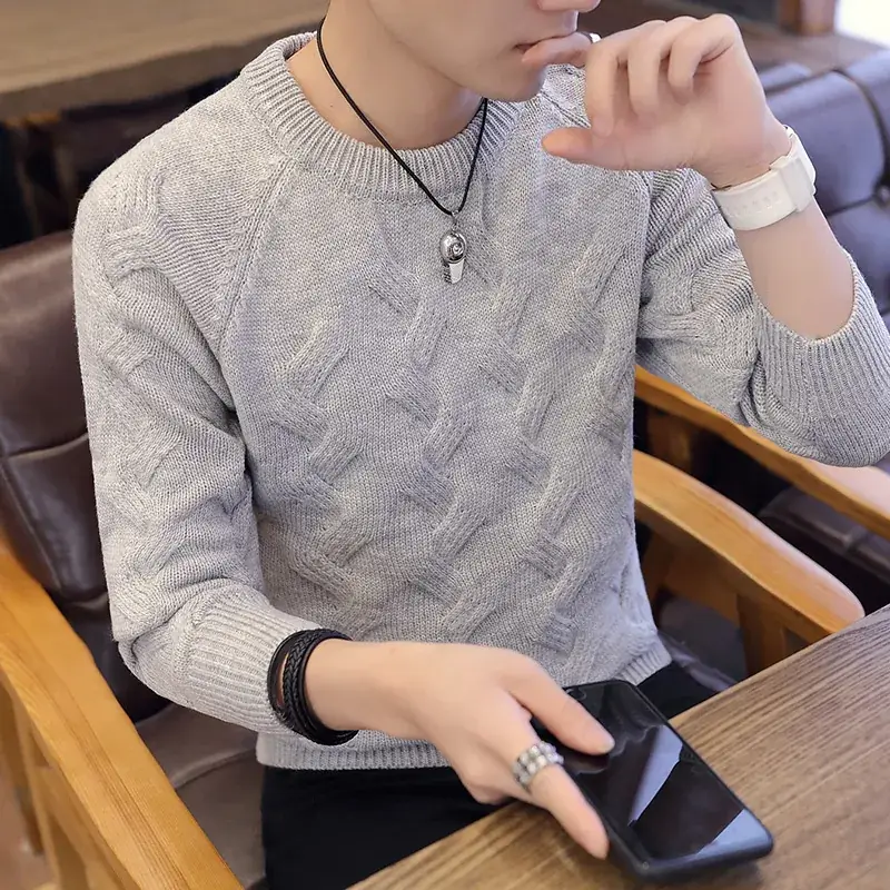 Men's Black Long Sleeve Knit Sweater Round Neck - Image 2