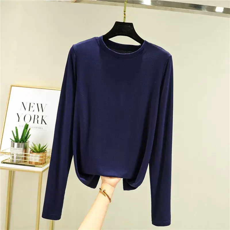 Women's Slim Fit Long Sleeve Shirt Navy Blue — feature 21